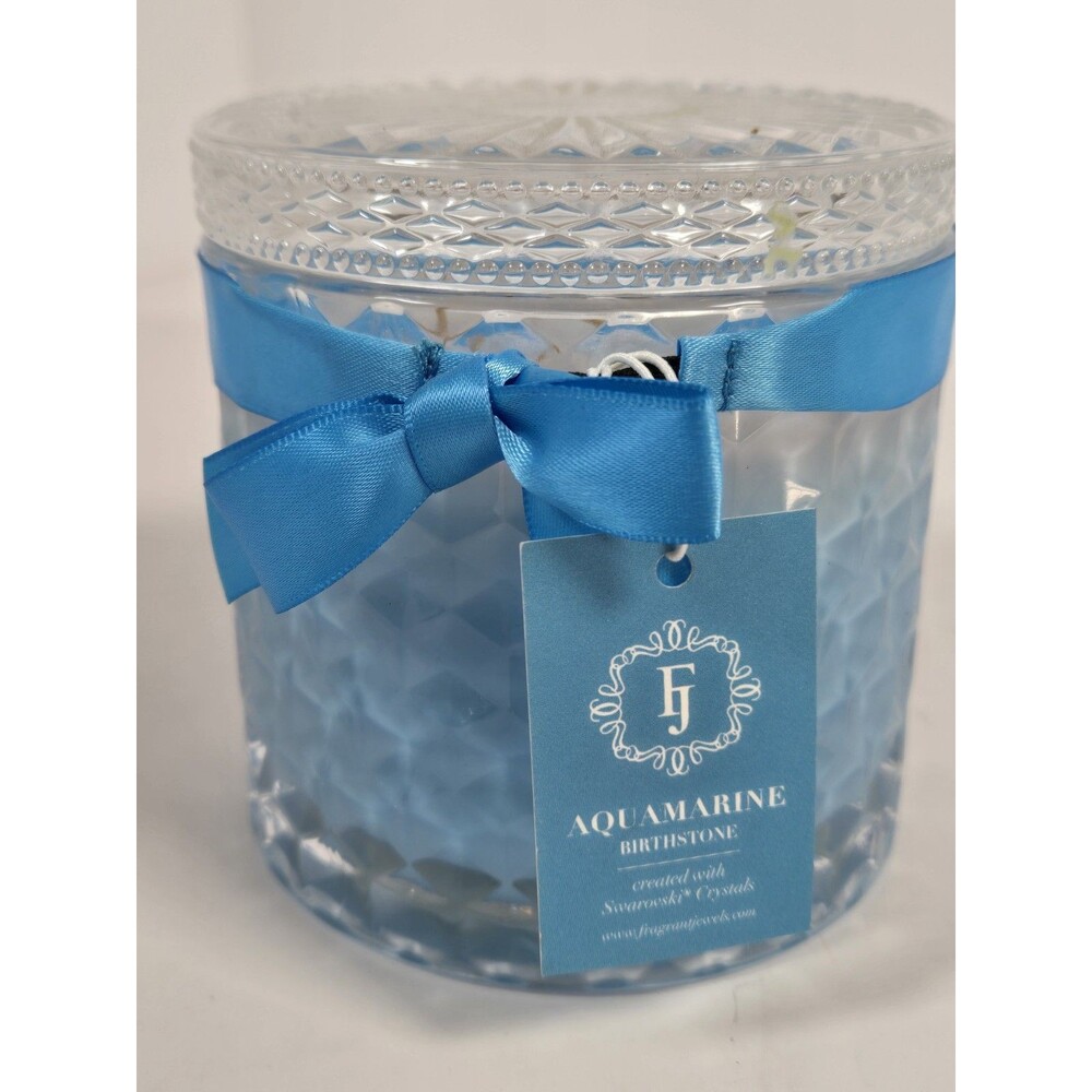 Fragrant Jewels Aquamarine Birthstone Candle 11 oz Swarovski Crystals Blue Glass